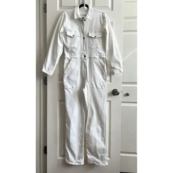RIVET UTILITY Powerhouse White Stretch Denim Long Sleeve Jumpsuit Sz M $425 - Picture 3 of 15